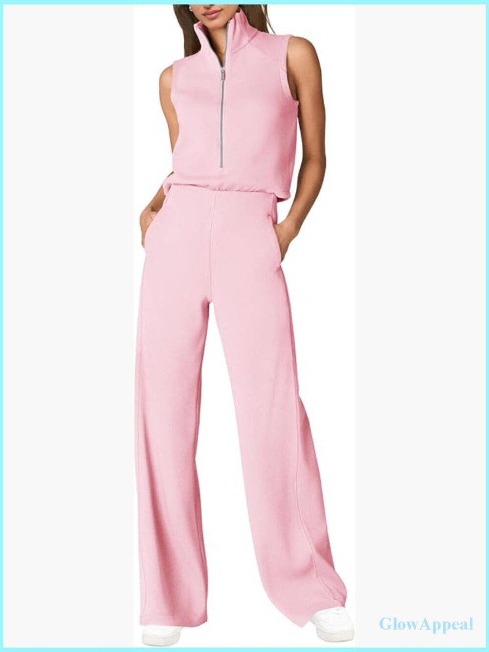 Womens Sleeveless Wide Leg Jumpsuit with Pockets Casual Travel Outfit